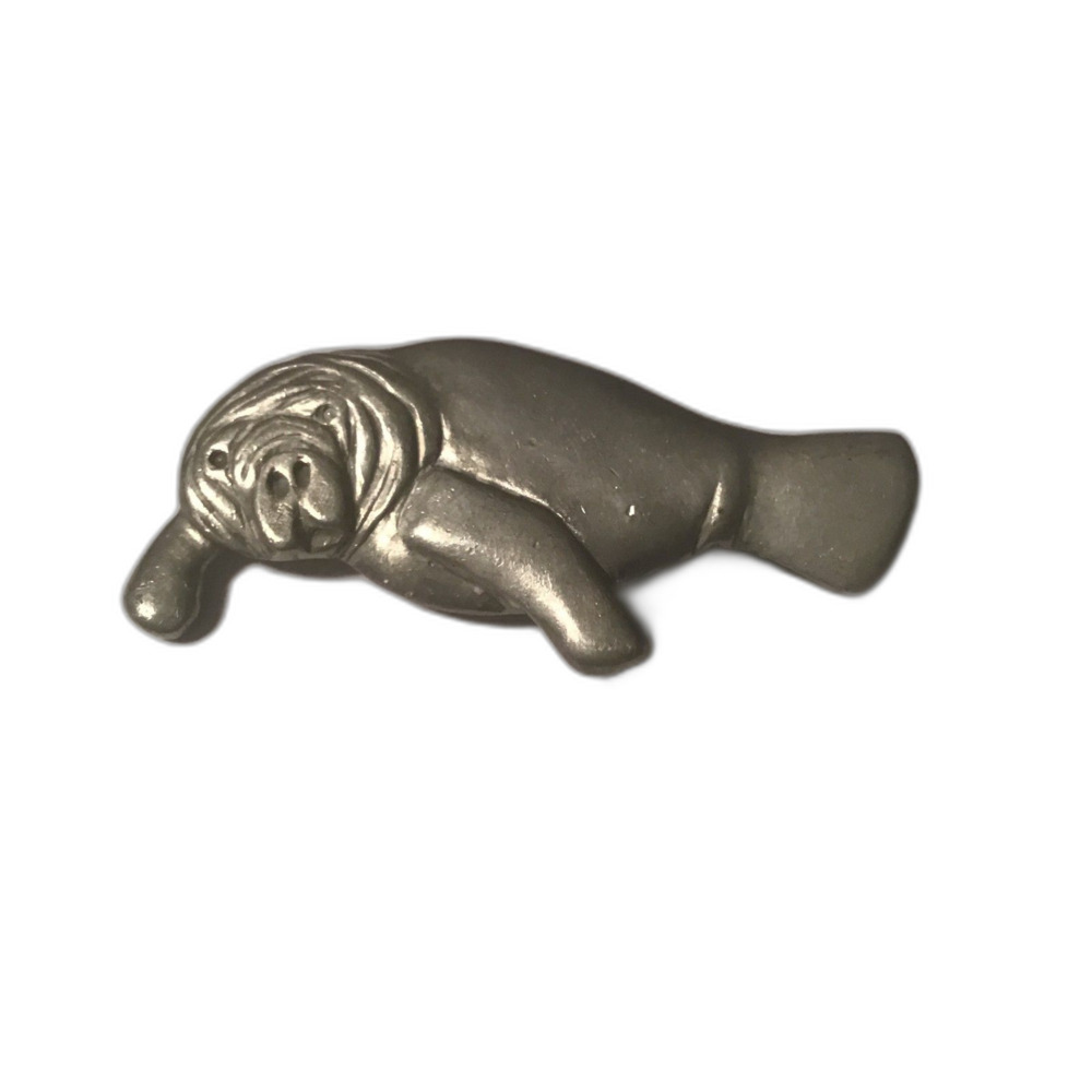 Vintage Silver-Tone Manatee Lapel Pin - Detailed 3D Sea Cow Ocean Jewelry